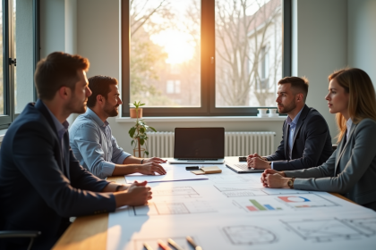 Architecte dans un bureau moderne discutant plans et devis