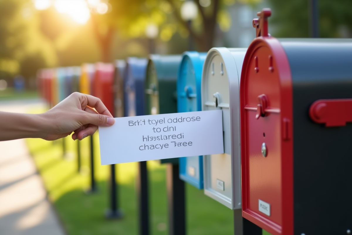 Boîtes aux lettres colorées dans une rue résidentielle en journée