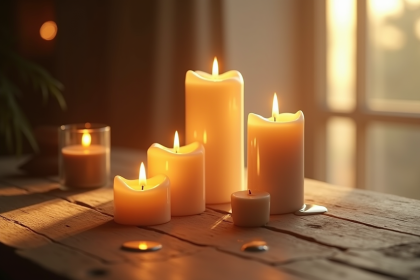 Bougies élégantes allumées sur une table en bois chaleureuse
