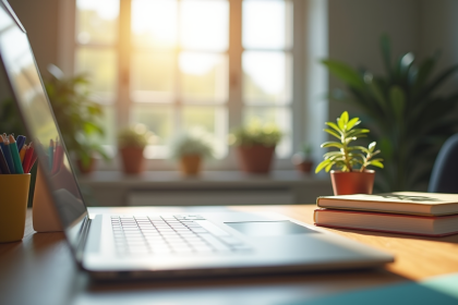 Bureau moderne avec ordinateur et plantes pour article sur organisation