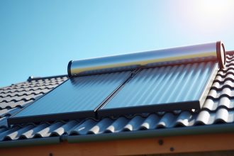 Chauffe-eau solaire moderne sur le toit d'une maison contemporaine