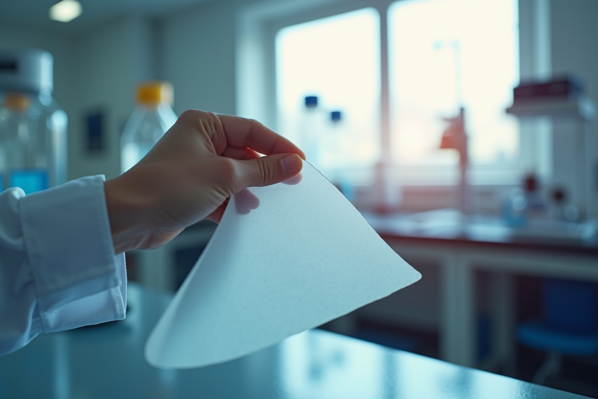 Main tenant une feuille isolante haute technologie en laboratoire