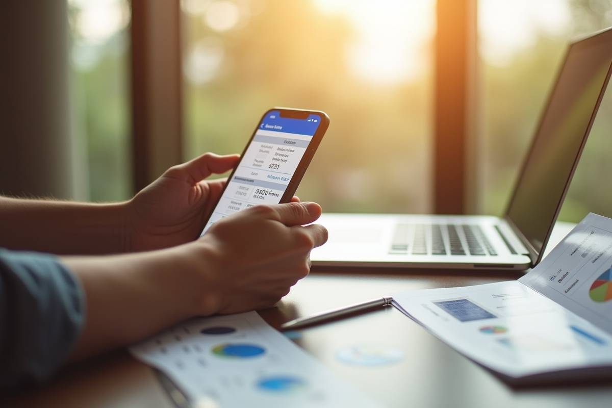 Mains tenant un smartphone avec estimation de coûts solaires