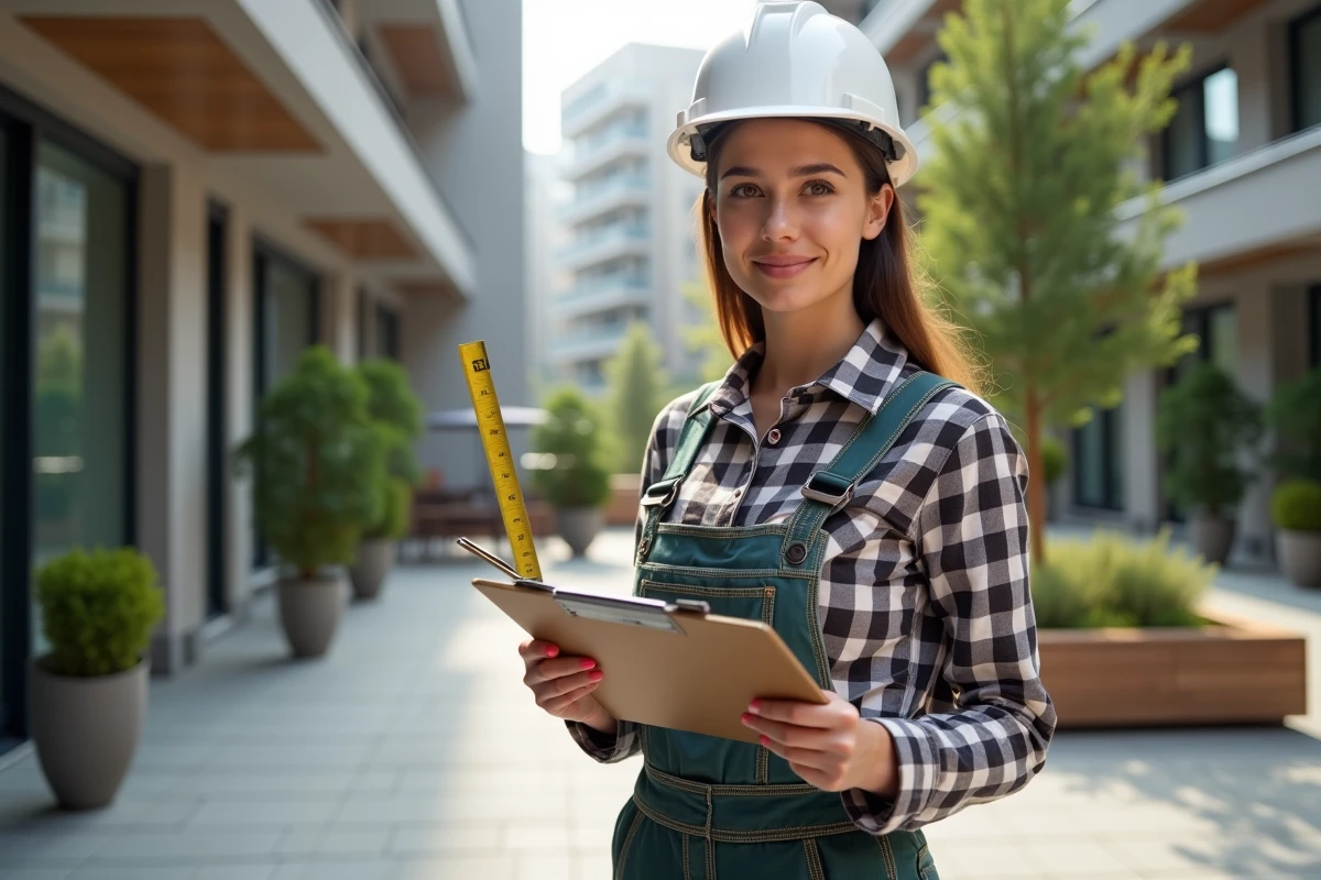 Jeune femme contrôlant la rénovation d