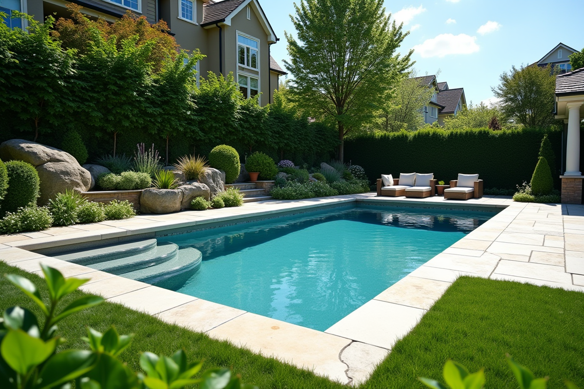 Jardin de luxe avec piscine intégrée et aménagement soigné