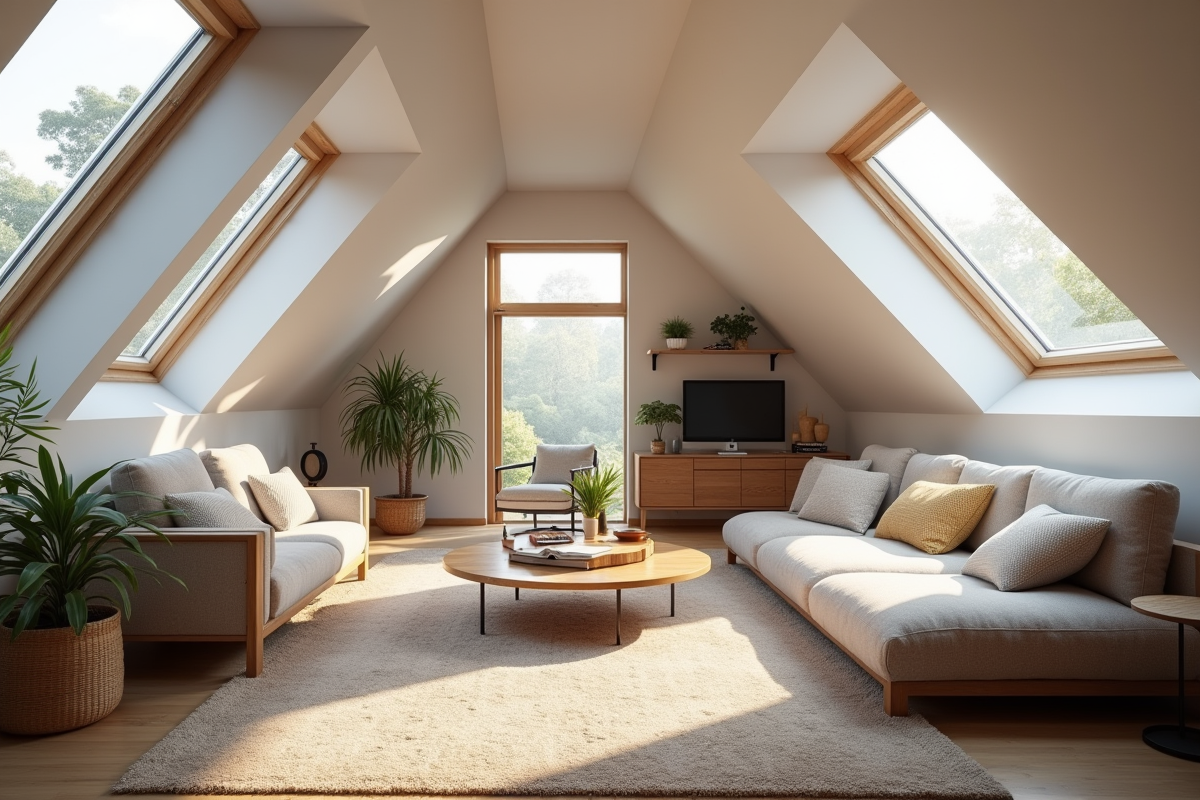 Loft moderne avec coin lecture et lumière naturelle