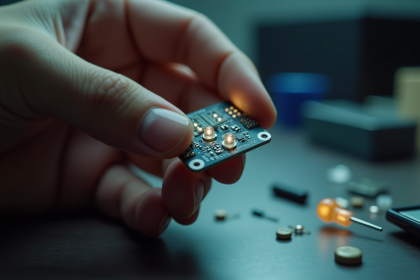 Main circuit avec LED défectueuse en gros plan
