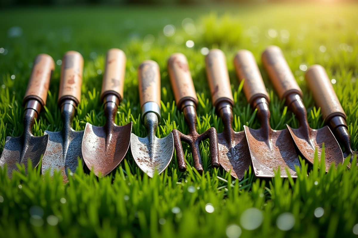 Outils de jardinage propres et brillants à côté d