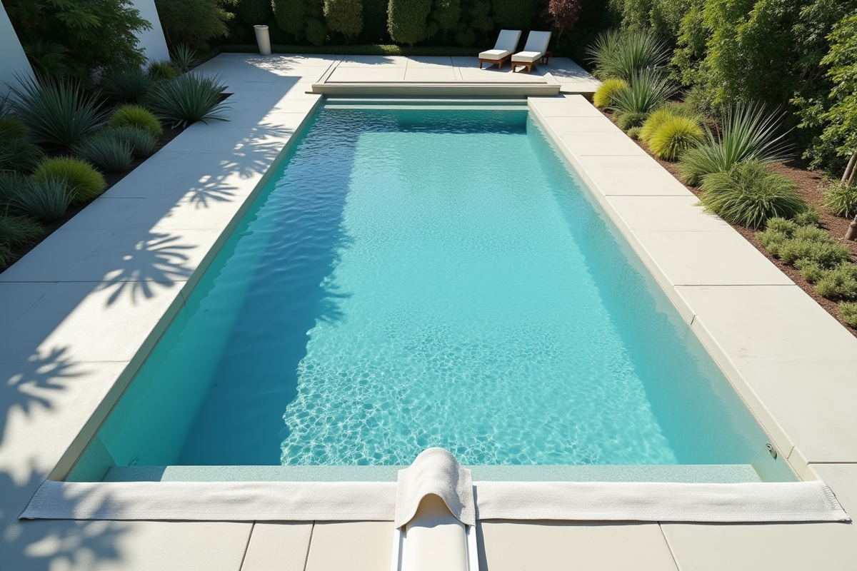 Piscine vide avec couverture élégante vue de dessus