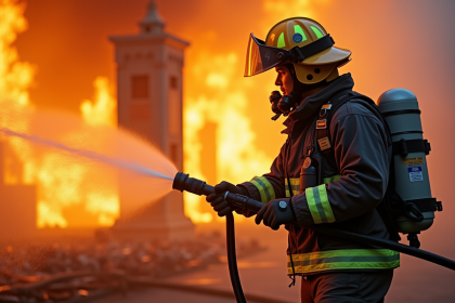 Pompiers en action avec équipement moderne contre le feu