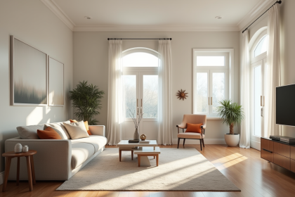 Salon moderne avec meubles volumineux enlevés