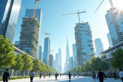 Gratte-ciel modernes avec bâtiments écologiques en construction