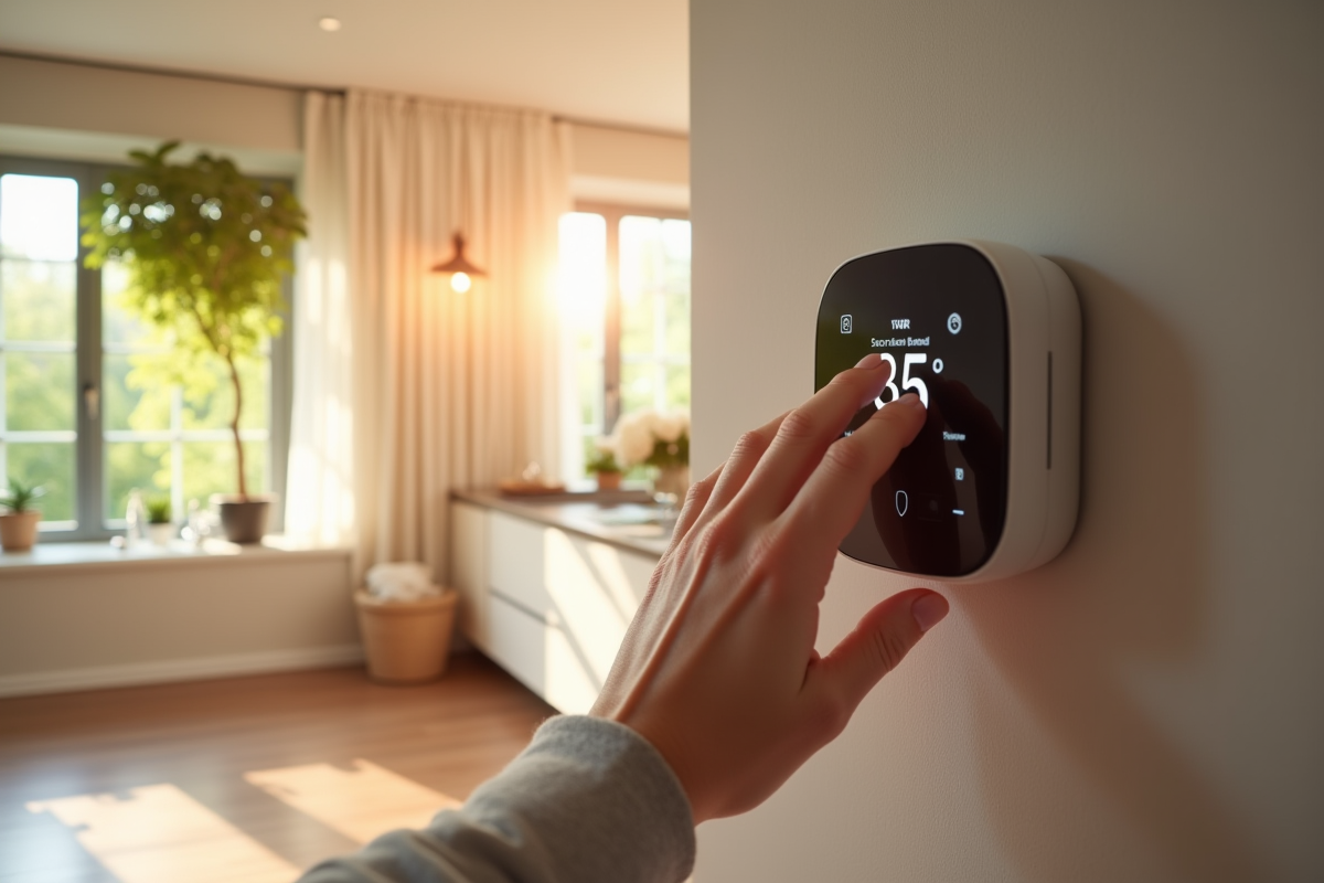 Thermostat connecté dans une maison lumineuse